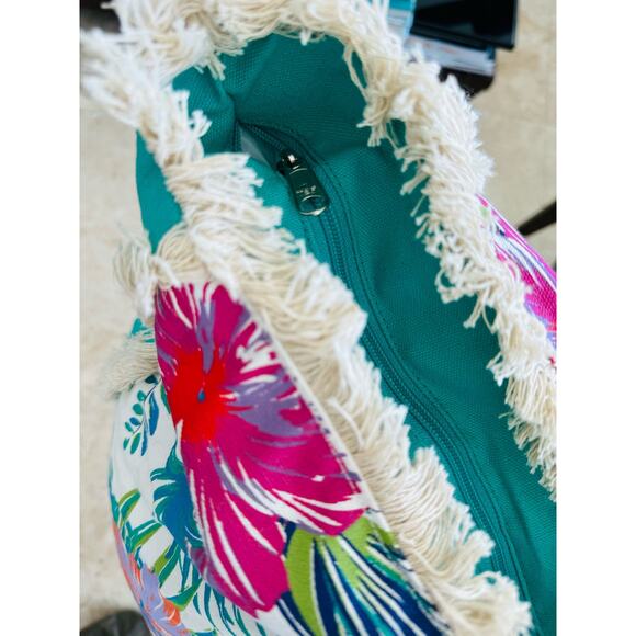 Beach Bag Tote, Ocean Floral Large Pool Bag Shoulder Travel Tote Bags W Zipper - Picture 7 of 8